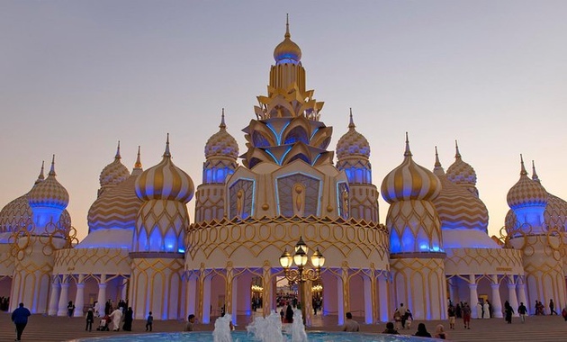 amazing evening view of global village in dubai